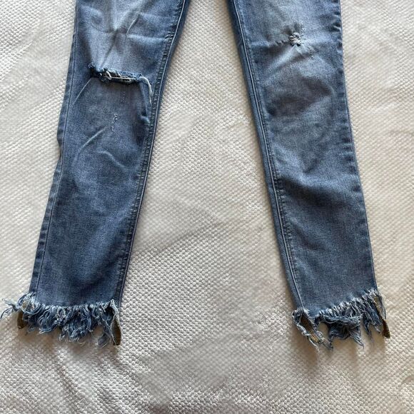 FREE PEOPLE DISTRESSED FRAYED HEM SKINNY JEANS - Picture 2 of 4